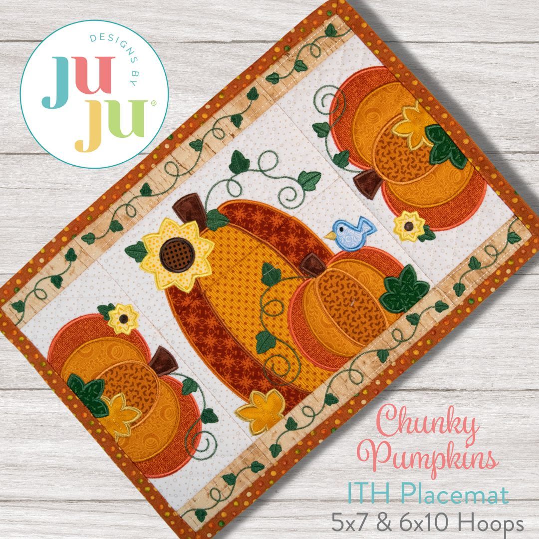 ITH Chunky Pumpkin Placemat Machine Embroidery Designs By JuJu