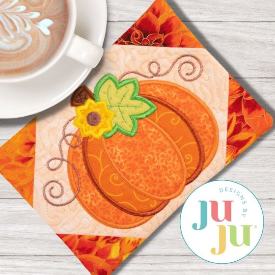 ITH Chunky Pumpkin Mug Rug Machine Embroidery Designs By JuJu