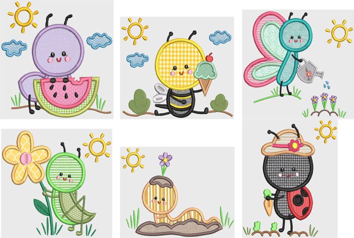 Sweet Bug Friends Applique Machine Embroidery Designs by JuJu