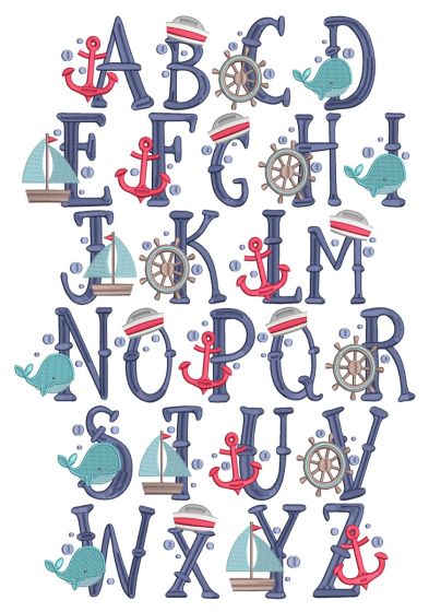 Nautical Alphabet Filled | Machine Embroidery Designs by JuJu