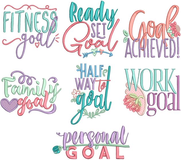 Goals Achieved Word Art Digital Embroidery Machine Designs by JuJu