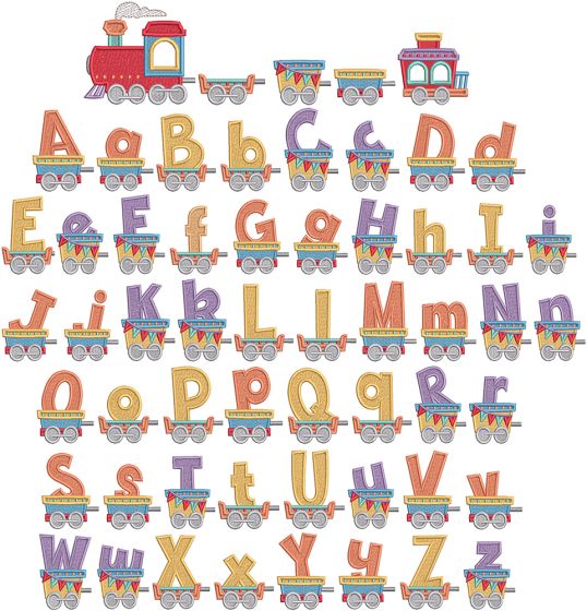 Train Alphabet Filled | Machine Embroidery Designs by JuJu