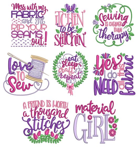 Sewing Sayings Set 5 Machine Embroidery Designs By JuJu