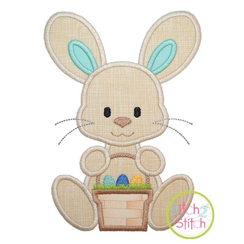 Sitting Bunny Basket Boy Applique | Machine Embroidery Designs by JuJu