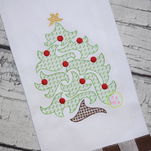 Swirly Christmas Tree Motif Embroidery Machine Embroidery Designs by JuJu