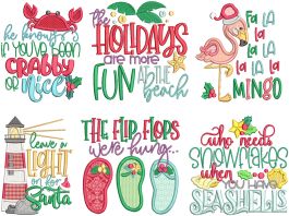 Beach Christmas Word Art Digital Embroidery Machine Designs by JuJu