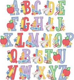 Back To School Alphabet | Machine Embroidery Designs by JuJu