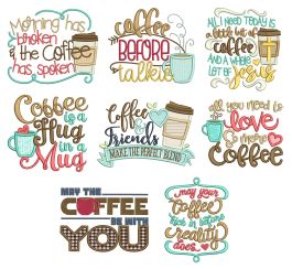 Coffee Word Art Set 1 Machine Embroidery Designs by JuJu