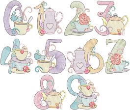 Tea Party Numbers | Machine Embroidery Designs by JuJu