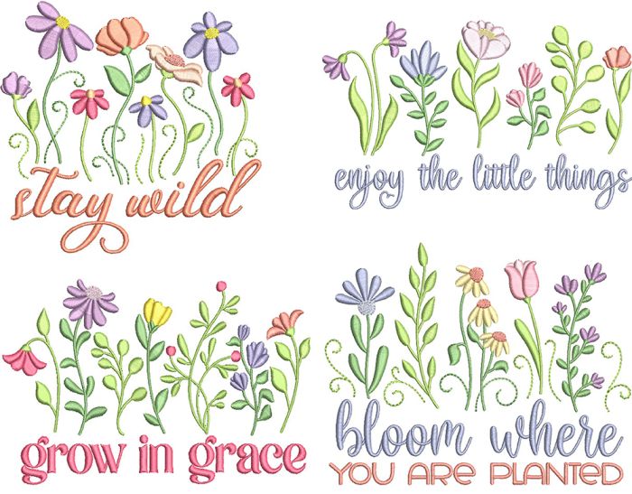 Wildflower Sayings 1 | Machine Embroidery Designs by JuJu