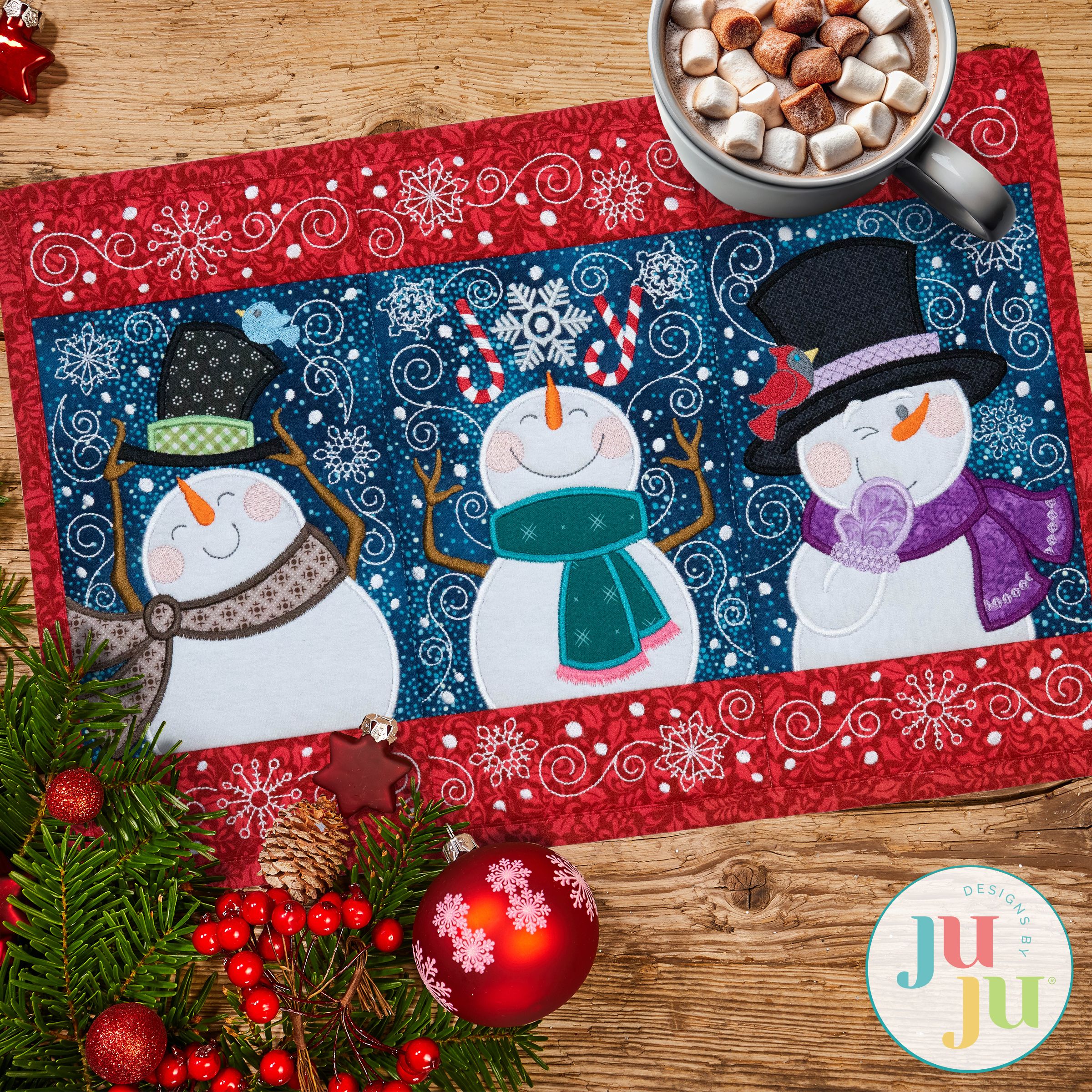 Redwork Snowman Set B cheapest machine embroidered quilt blocks