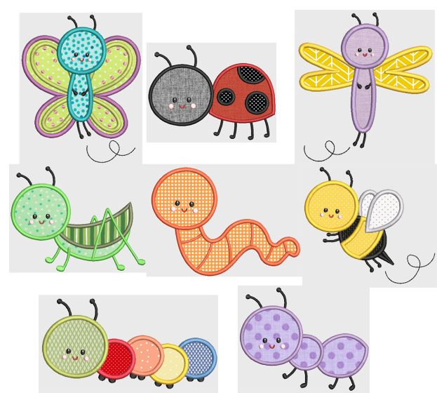 Cute Bugs Applique Machine Embroidery Designs by JuJu