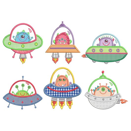 Spaceship Monsters Machine Embroidery Designs by JuJu