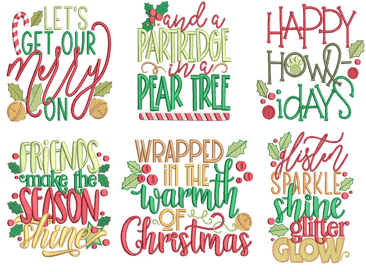 Christmas Word Art 13 Machine Embroidery Designs by JuJu