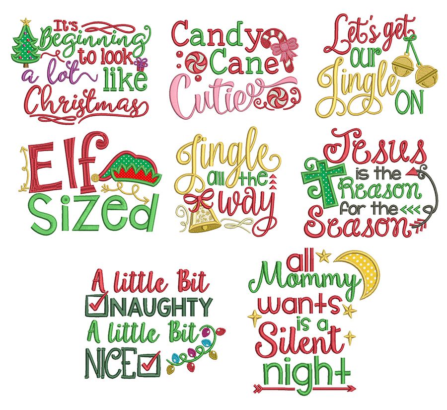 Christmas Word Art Set 1 4x4 hoop only Machine Embroidery Designs