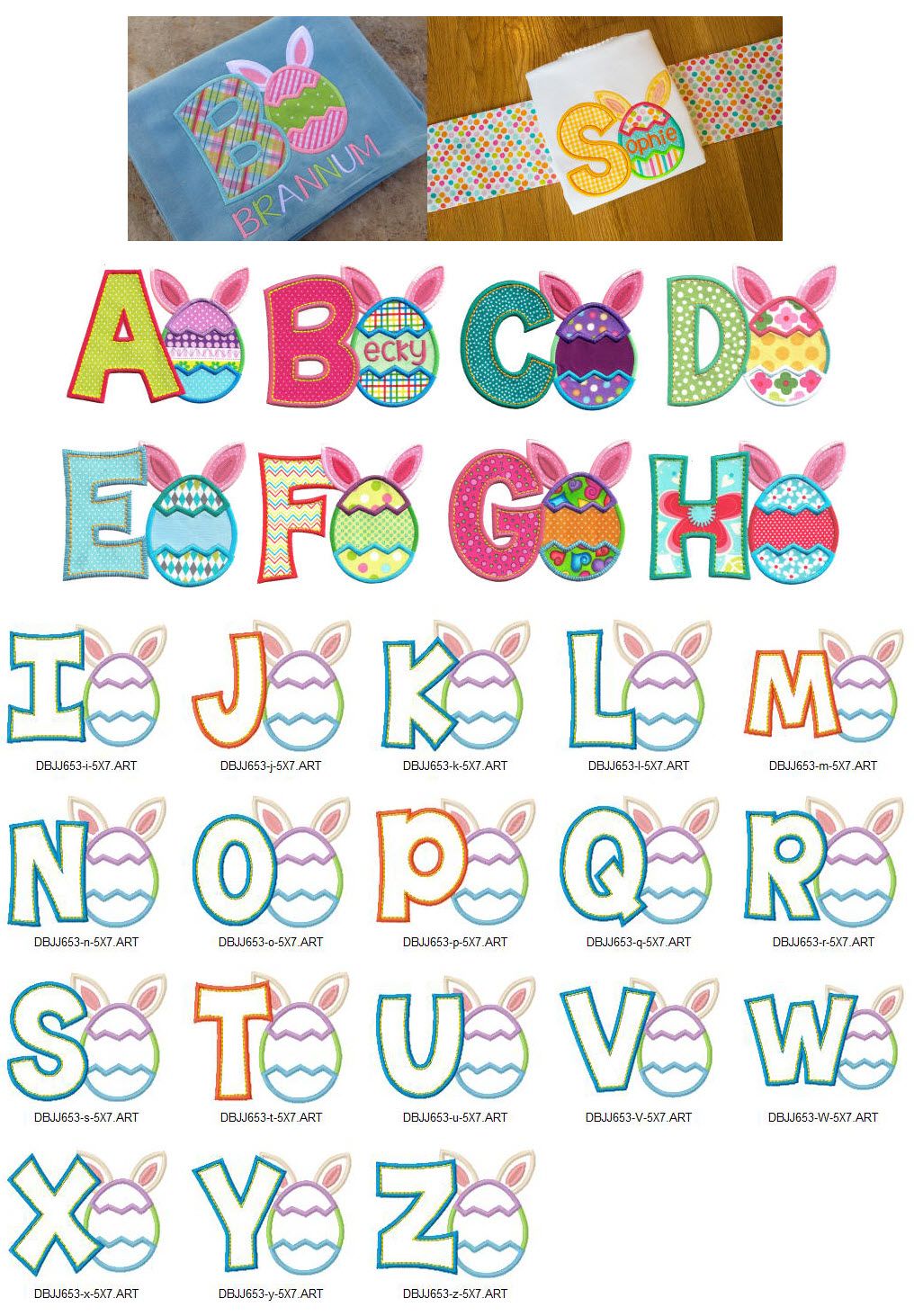 Easter Bunny Egg Applique Alphabet | Machine Embroidery Designs by JuJu