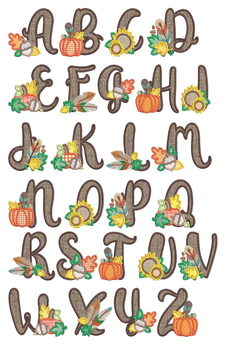 Autumn Applique Alphabet | Machine Embroidery Designs by JuJu