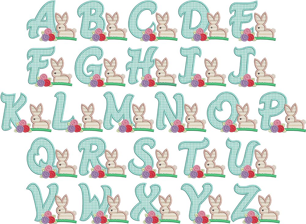 Bunny Flowers Alphabet | Machine Embroidery Designs by JuJu