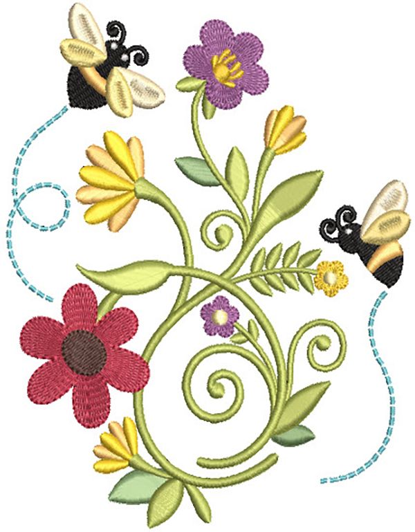 Busy Bees Flowers 1 Digital Embroidery Machine Designs by JuJu