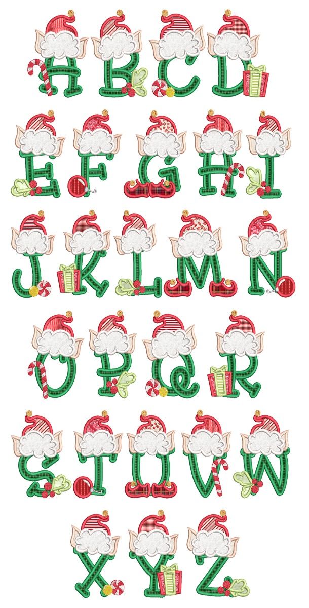 Christmas Bows & Ornaments Alphabet Embroidery Design