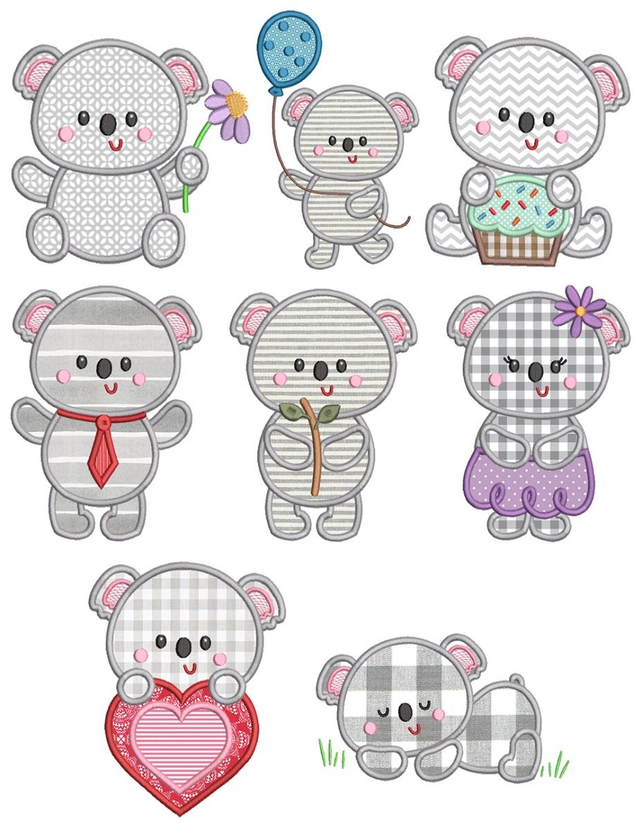 Cute Koalas Applique Machine Embroidery Designs by JuJu