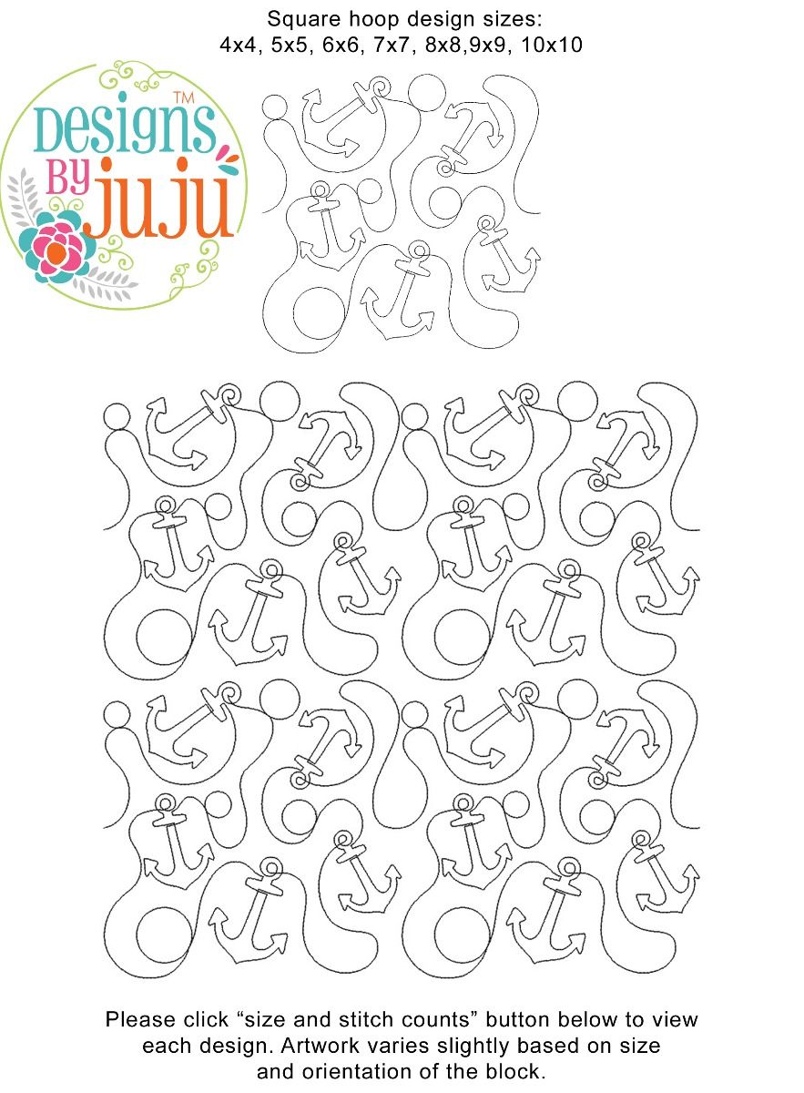 Anchor Flower Sketch Embroidery Design Pattern