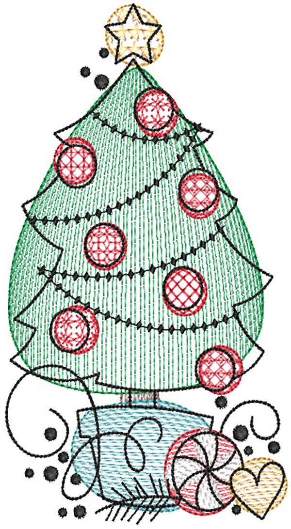 Merry Christmas Sketch 1 Embroidery Machine Designs by JuJu