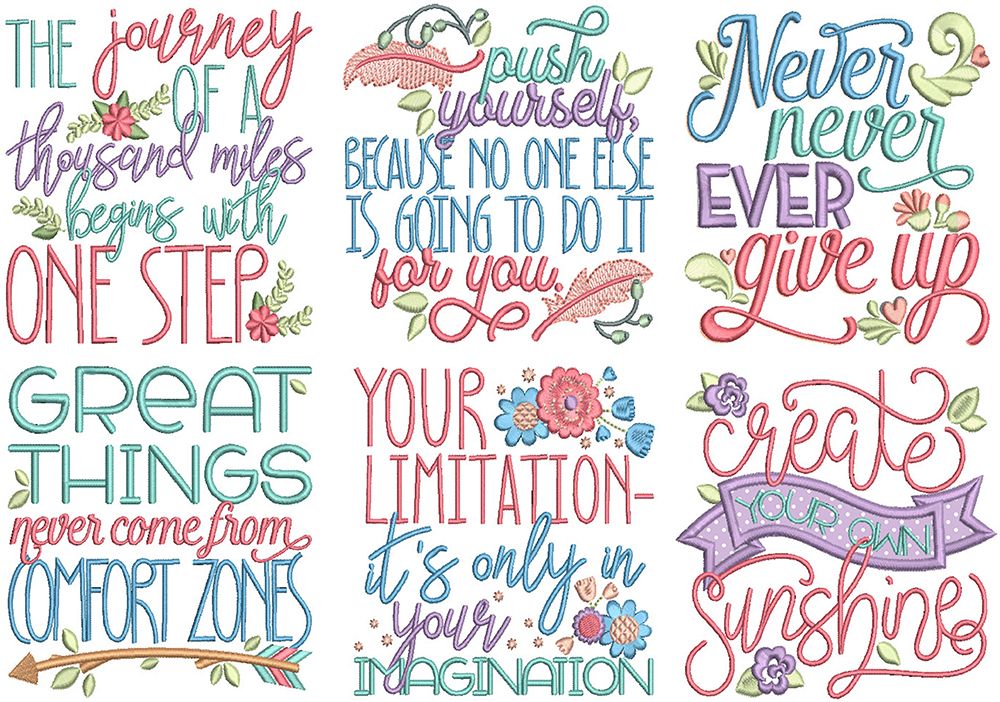 Never Give Up Word Art Digital Embroidery Machine Designs by JuJu