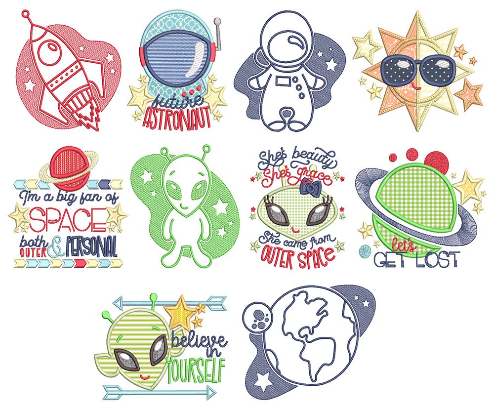 Outer Space Machine Embroidery Designs by JuJu