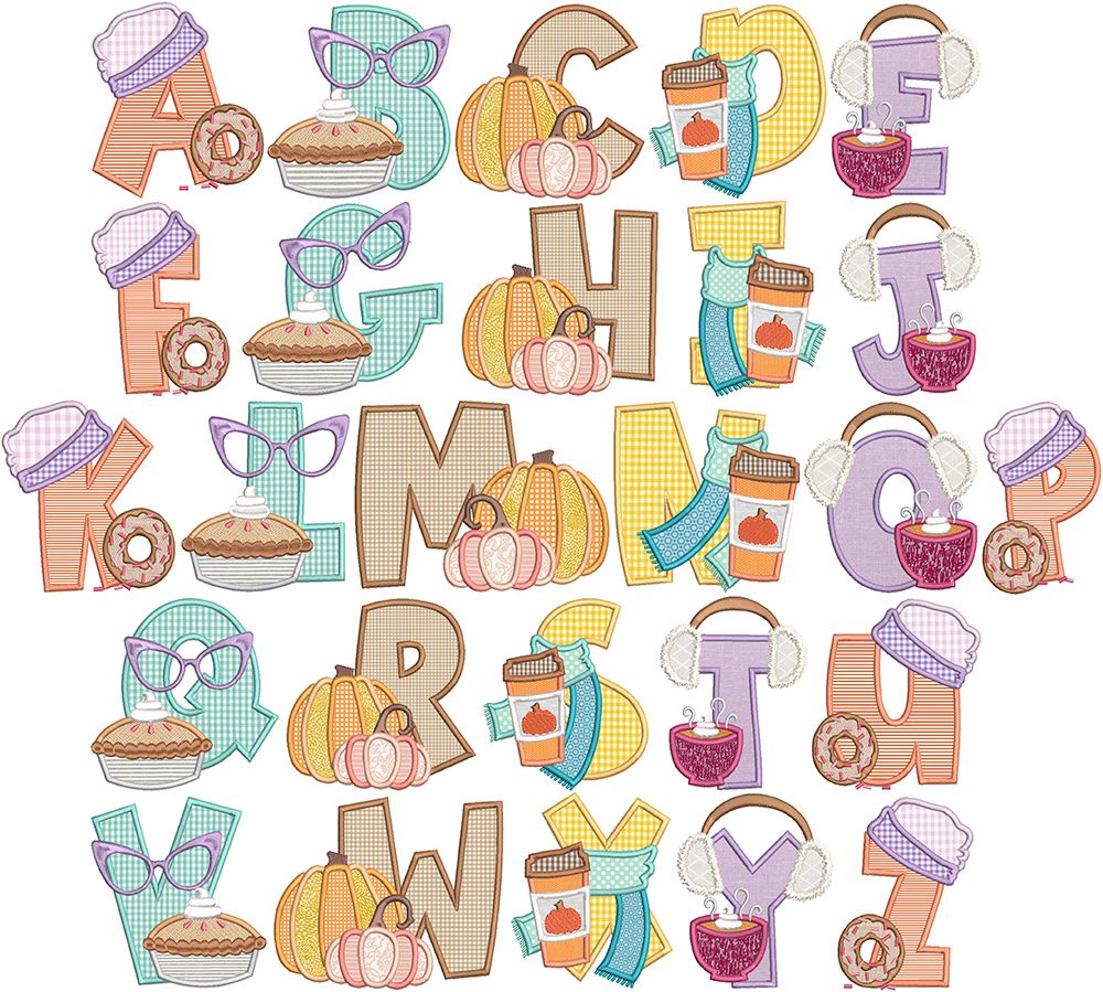 Pumpkin Spice Alphabet | Machine Embroidery Designs by JuJu