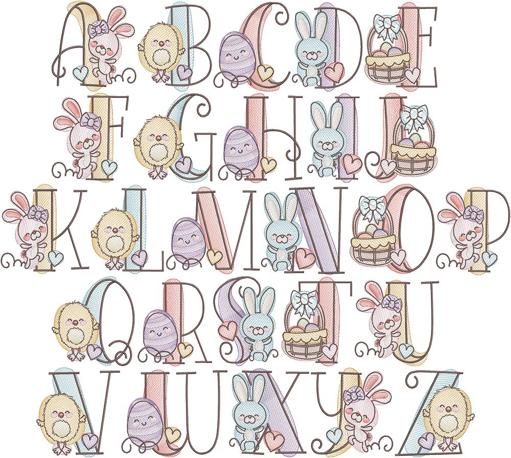 Sketchy Easter Alphabet Digital Machine Embroidery Designs by JuJu