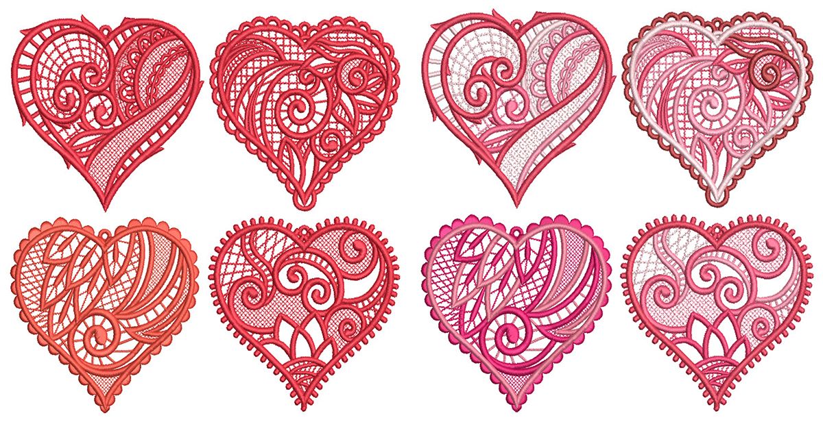 Free Standing Lace Hearts 2 Machine Embroidery Designs by JuJu