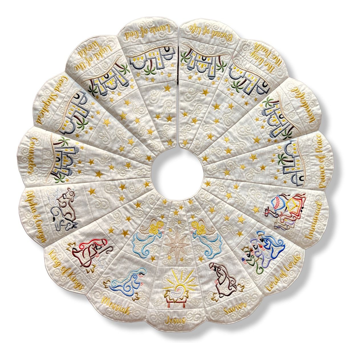 ITH Nativity Tree Skirt Machine Embroidery Designs by JuJu