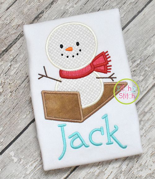 Mini Snowman on Sled Machine Embroidery Design 