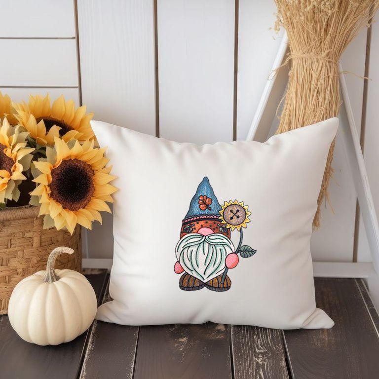 Sunflower Gnome Sketch Embroidery Design