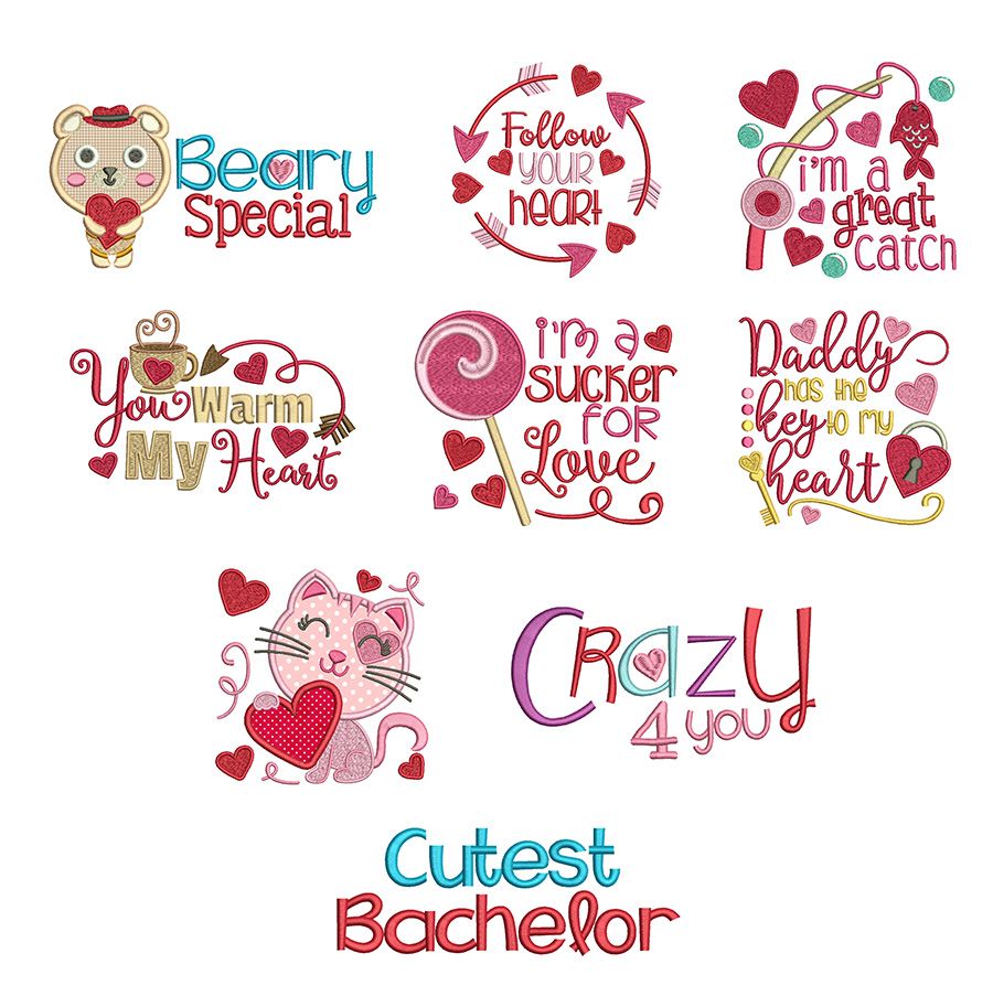 Valentine Word Art Set 1 Machine Embroidery Designs by JuJu