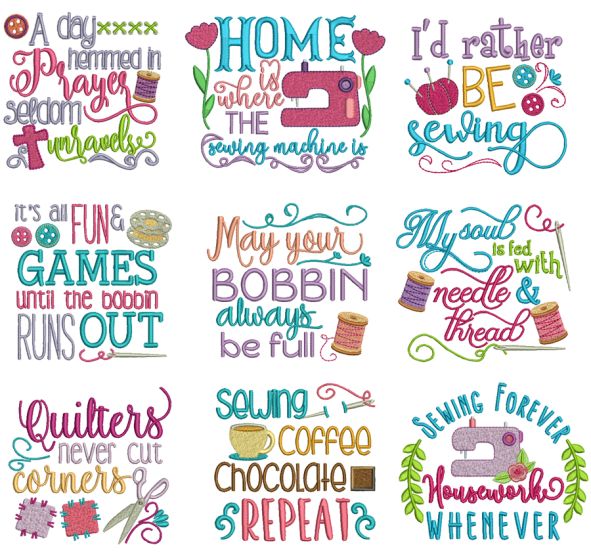 Sewing Sayings Set 1 Machine Embroidery Designs by JuJu