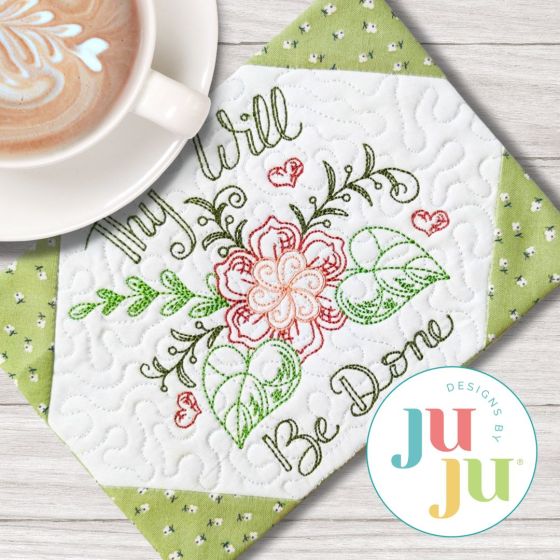 ITH Thy Will Be Done Mug Rug | Machine Embroidery Designs by JuJu