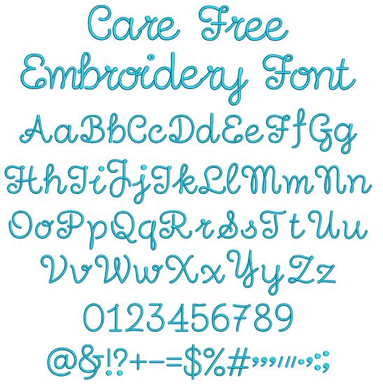 Care Free Embroidery Font | Machine Embroidery Designs by JuJu