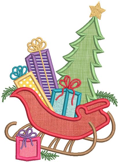 Christmas Tree Sleigh Applique | Machine Embroidery Designs by JuJu