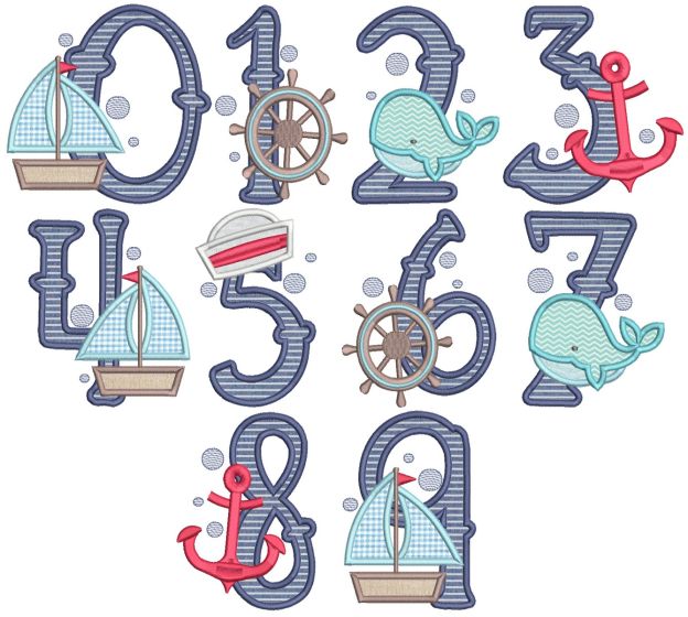 Nautical Numbers Applique | Machine Embroidery Designs by JuJu