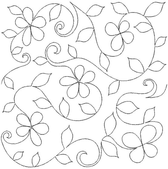 Vine with Simple Flowers Leaves Swirls End-to-End Quilting Design ...