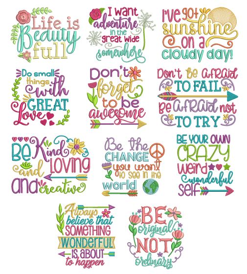 Optimistic Inspired Sayings Set 3 Machine Embroidery Designs by JuJu