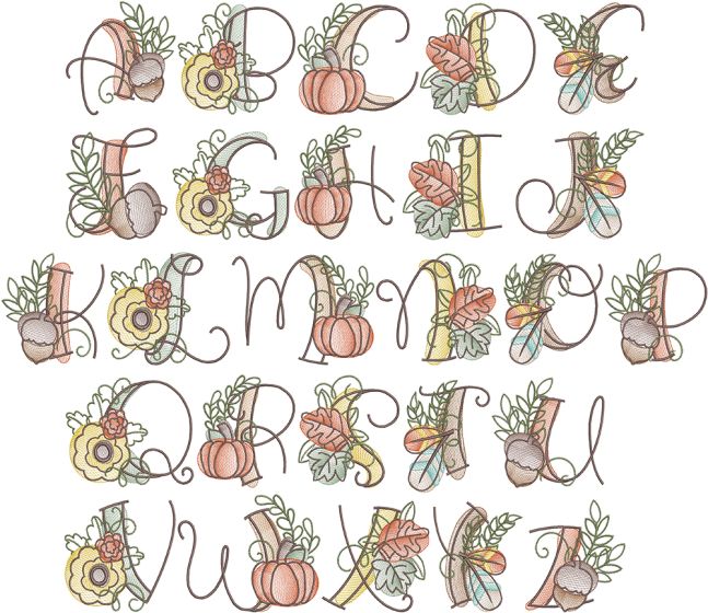 Sketch Fall Alphabet | Machine Embroidery Designs by JuJu