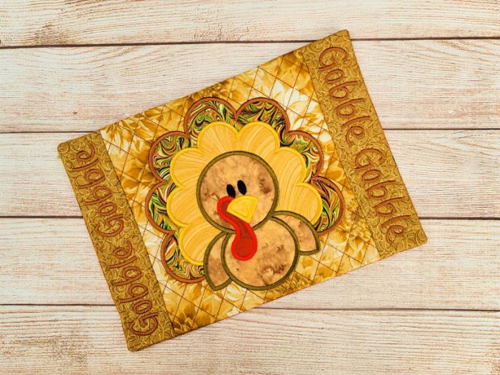 ITH Thanksgiving Turkey Mug Rug | Machine Embroidery Designs by JuJu